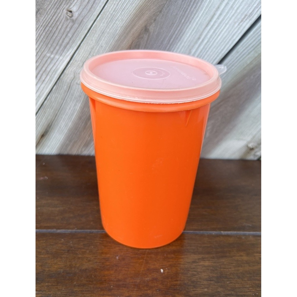 Tupperware Round Container 321-11 Orange Good Vintage Canister Lid